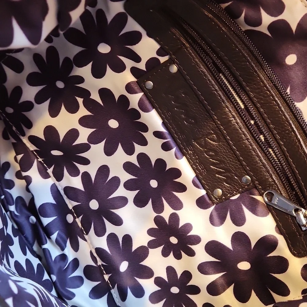 Nino Bossi Chocolate Brown Pebble Leather Hobo Bag - Floral Lining